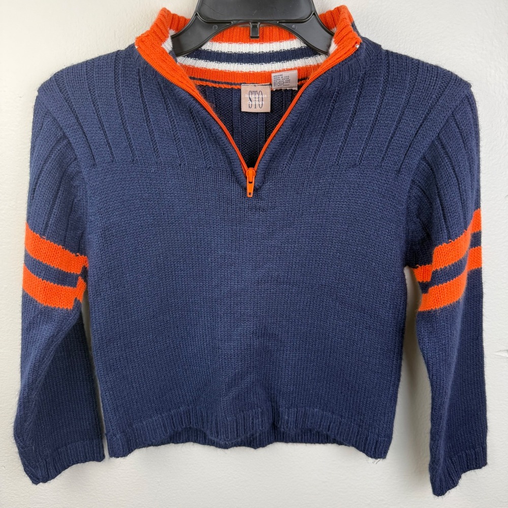 Susquehanna Trail Outfitters Kids 4 Navy‎ Orange Half Zip Stripe Knit Sweater